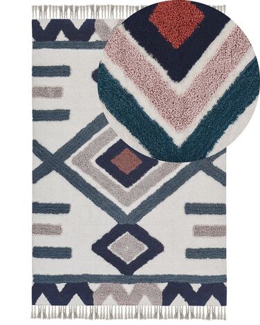Teppich Baumwolle mehrfarbig 160 x 230 cm geometrisches Muster Fransen Kurzflor KOZLU