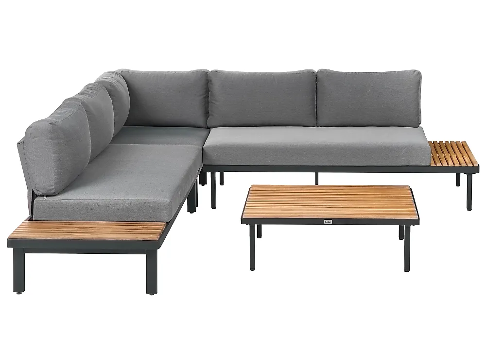 Garden Corner Sofa with Table 5 Seater FIVIZZANO Acacia Wood Dark Grey