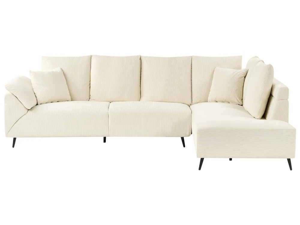 Corner Sofa 4 Seater LUNNER Corduroy Light Beige Left Hand_1023631