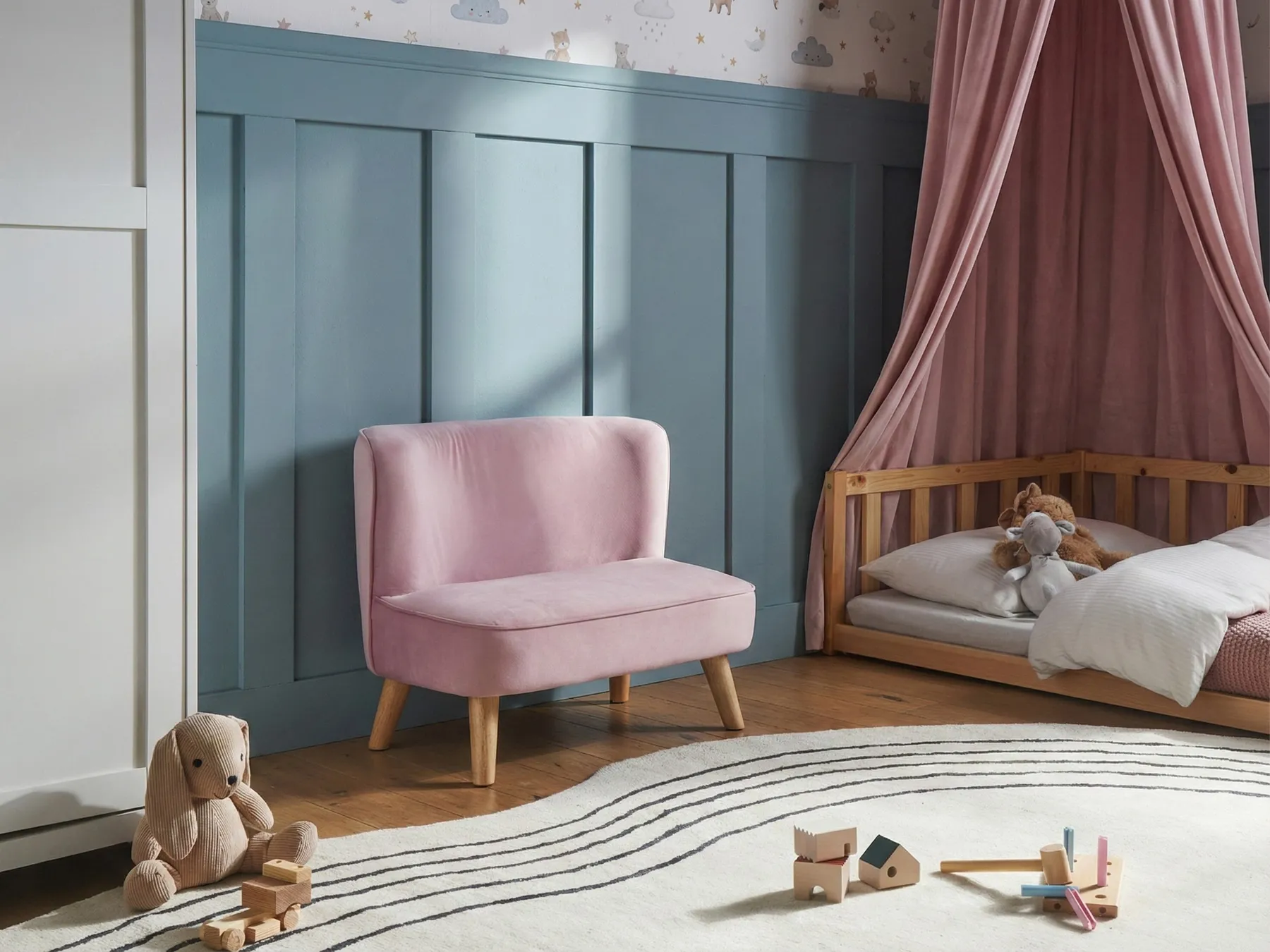 Divano per bambini RISBY Velluto Rosa_1055716