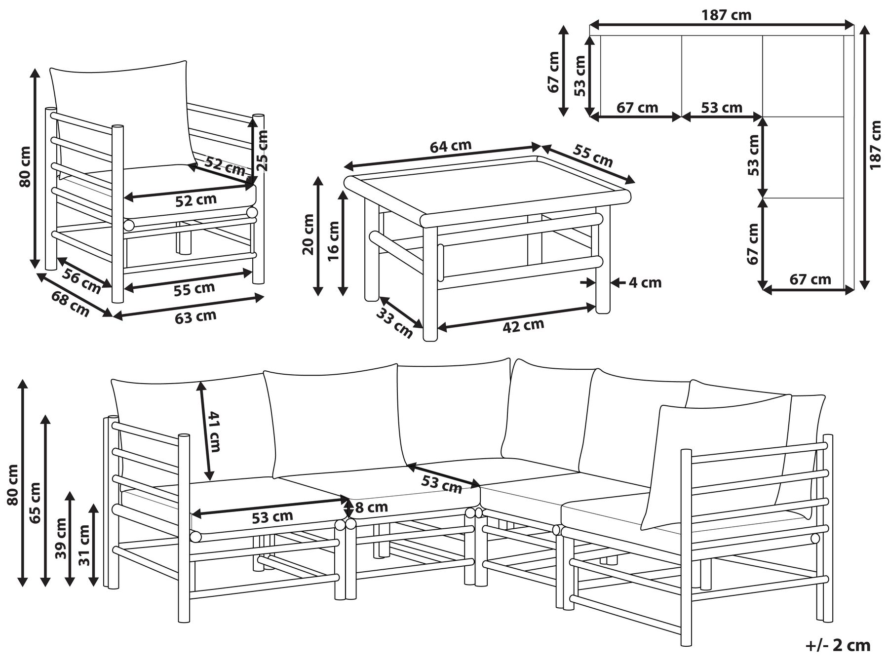 Garden Lounge Set with Table 6 Seater CERRETO Bamboo Taupe_909220