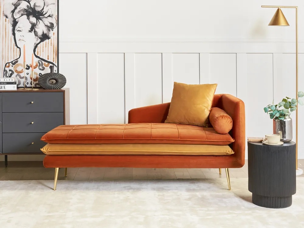 Chaise longue derecho GONESSE Terciopelo Naranja