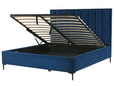 Zamatová posteľ s úložným priestorom 180 x 200 cm modrá SEZANNE
