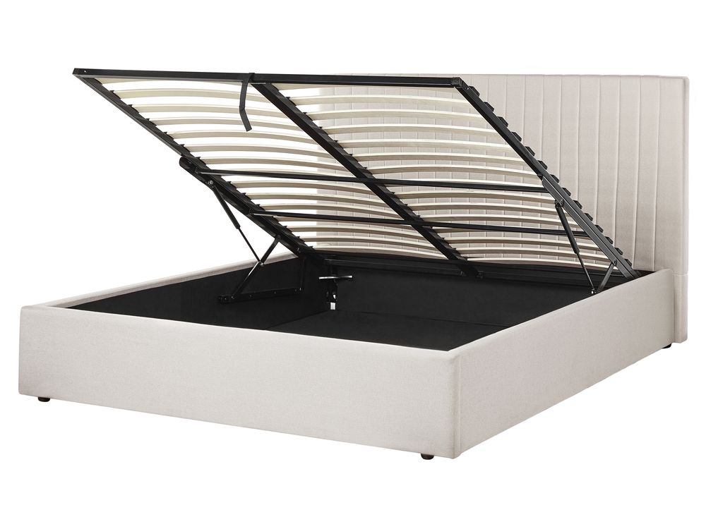 Bett mit Stauraum VION Stoff Hellbeige 160 x 200 cm