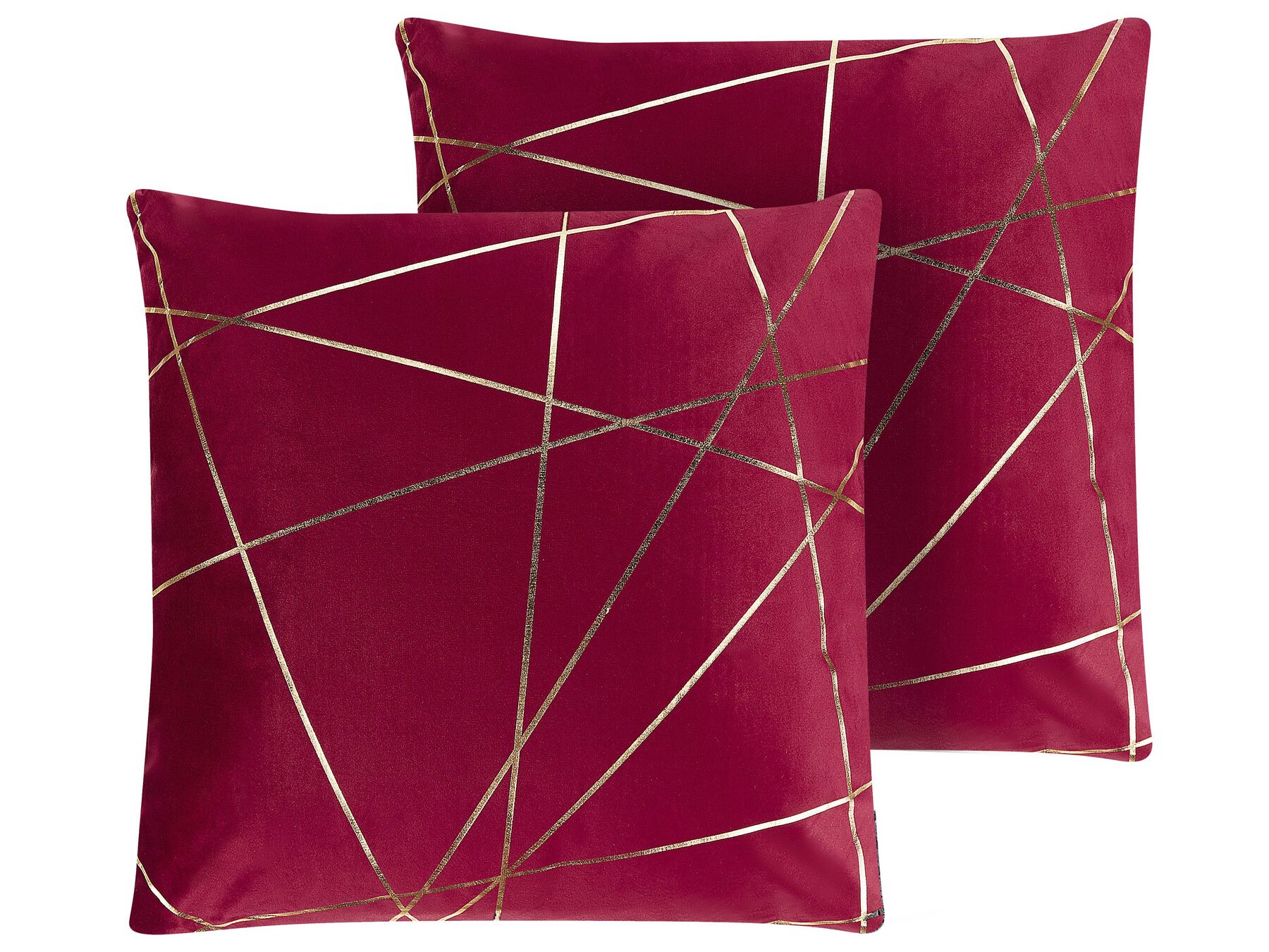 2 welurowe poduszki dekoracyjne w geometryczny wzór 45 x 45 cm czerwone PINUS_810596