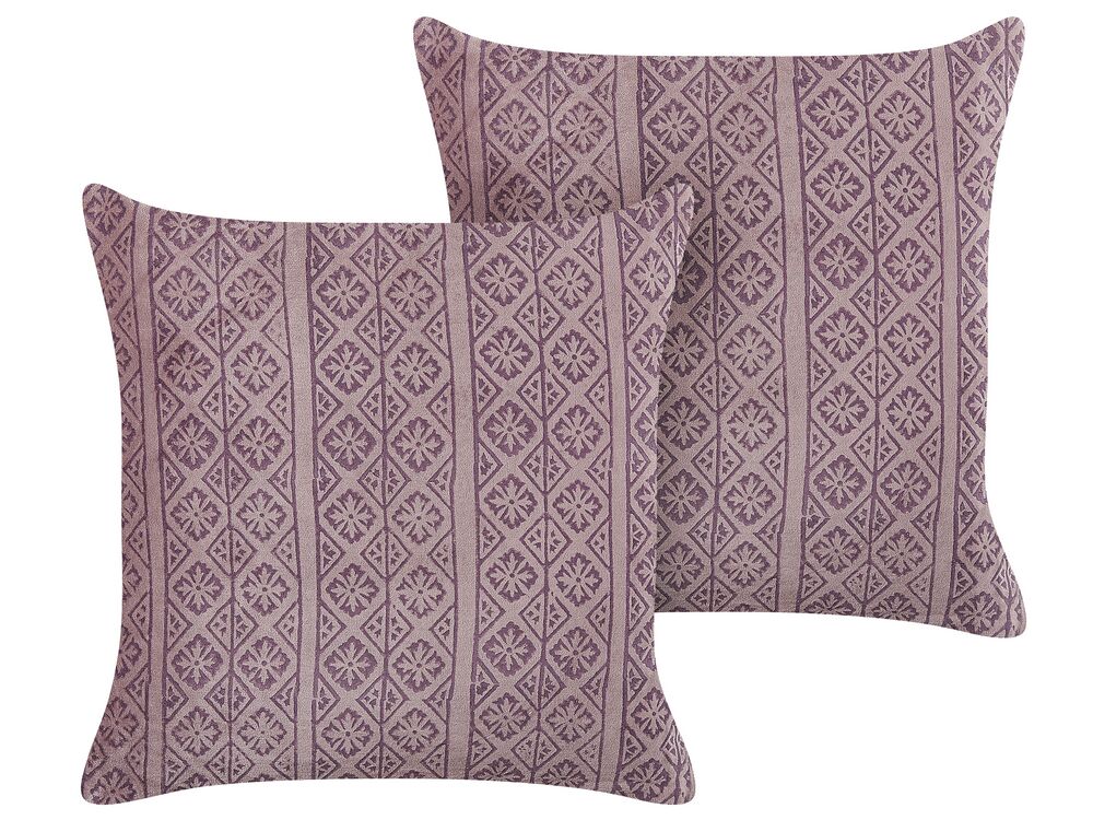 Set of 2 Decorative Cushions SILYBUM 45 x 45 cm Velvet Pink Geometric Pattern
