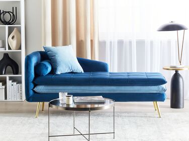 Left Hand Velvet Chaise Lounge Blue GONESSE