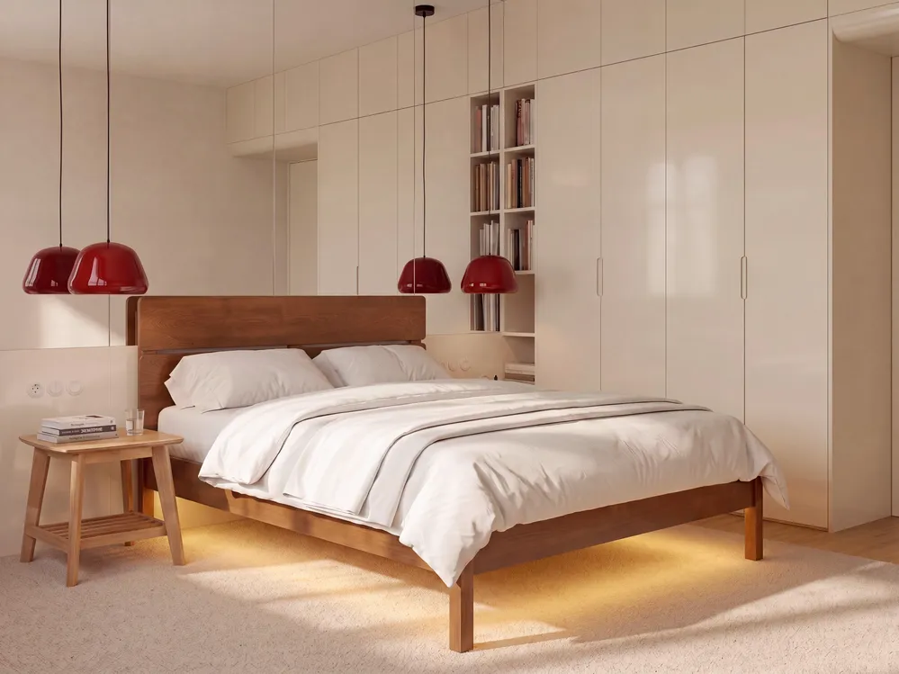 Bed with LED Wood BOISSET 120 x 200 cm (EU Small Double) Dark Brown_1124266