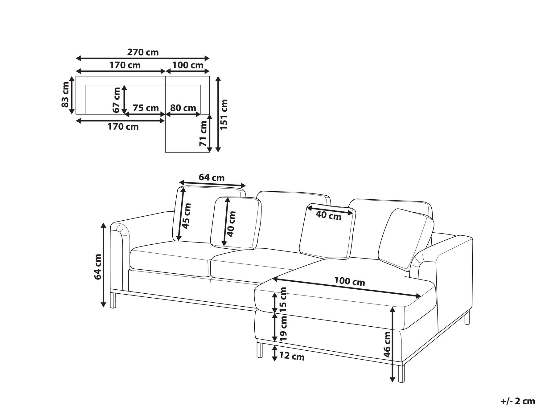 Corner Sofa 4 Seater OSLO Fabric Light Grey Left Hand_693545