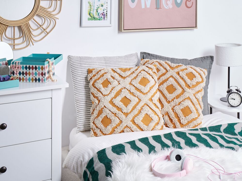 White bed colorful pillows discount