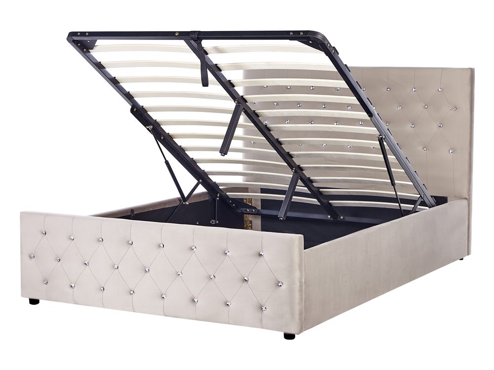 Bed met opbergruimte AMIENS Fluweel Taupe 140 x 200 cm