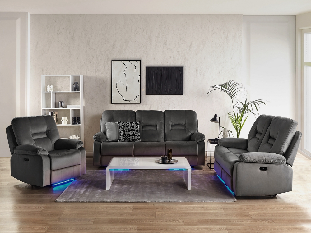 Velvet LED Electric Recliner Living Room Set with USB Port Grey BERGEN Beliani.cz