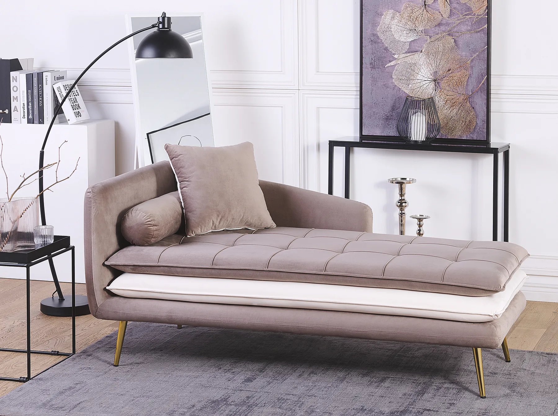Chaise longue versione sinistra GONESSE Velluto Marrone chiaro_787794