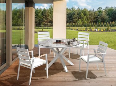 4 Seater Aluminium Garden Dining Set Marble Effect Top White MALETTO/TAVIANO