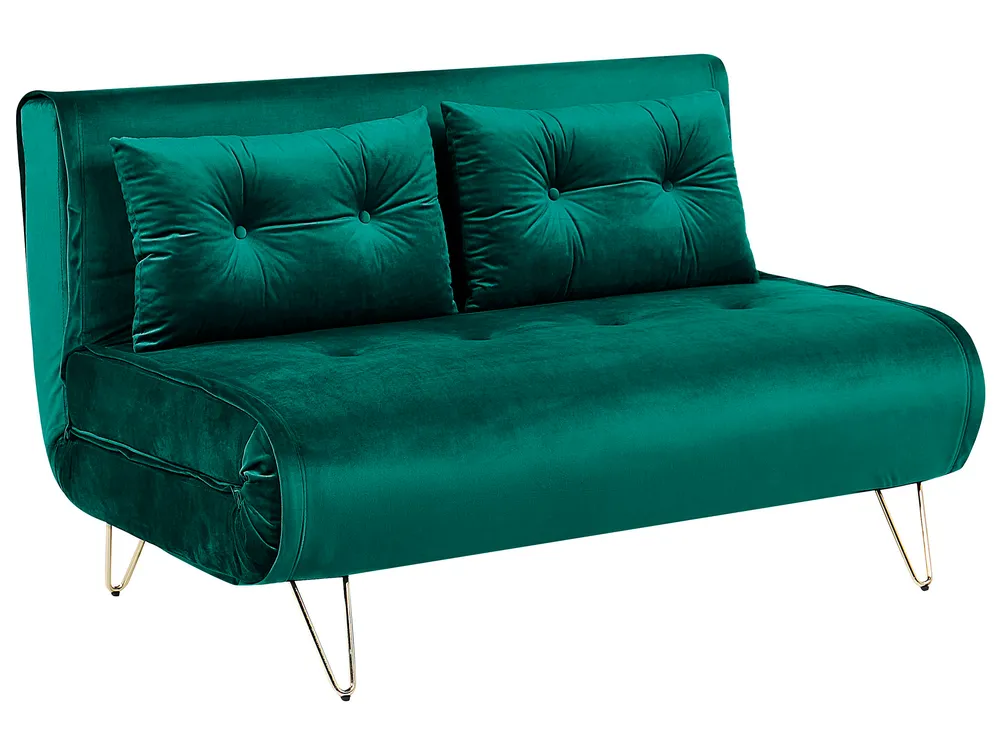 Sofa Bed 2 Seater VESTFOLD Velvet Dark Green_808758