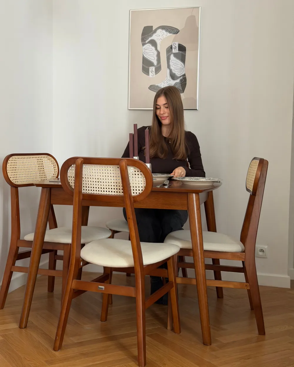 Esszimmerstuhl 2er Set FALLON Holz Braun / Hellbeige_1170420