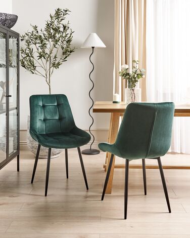 Set of 2 Velvet Dining Chairs Dark Green MELROSE