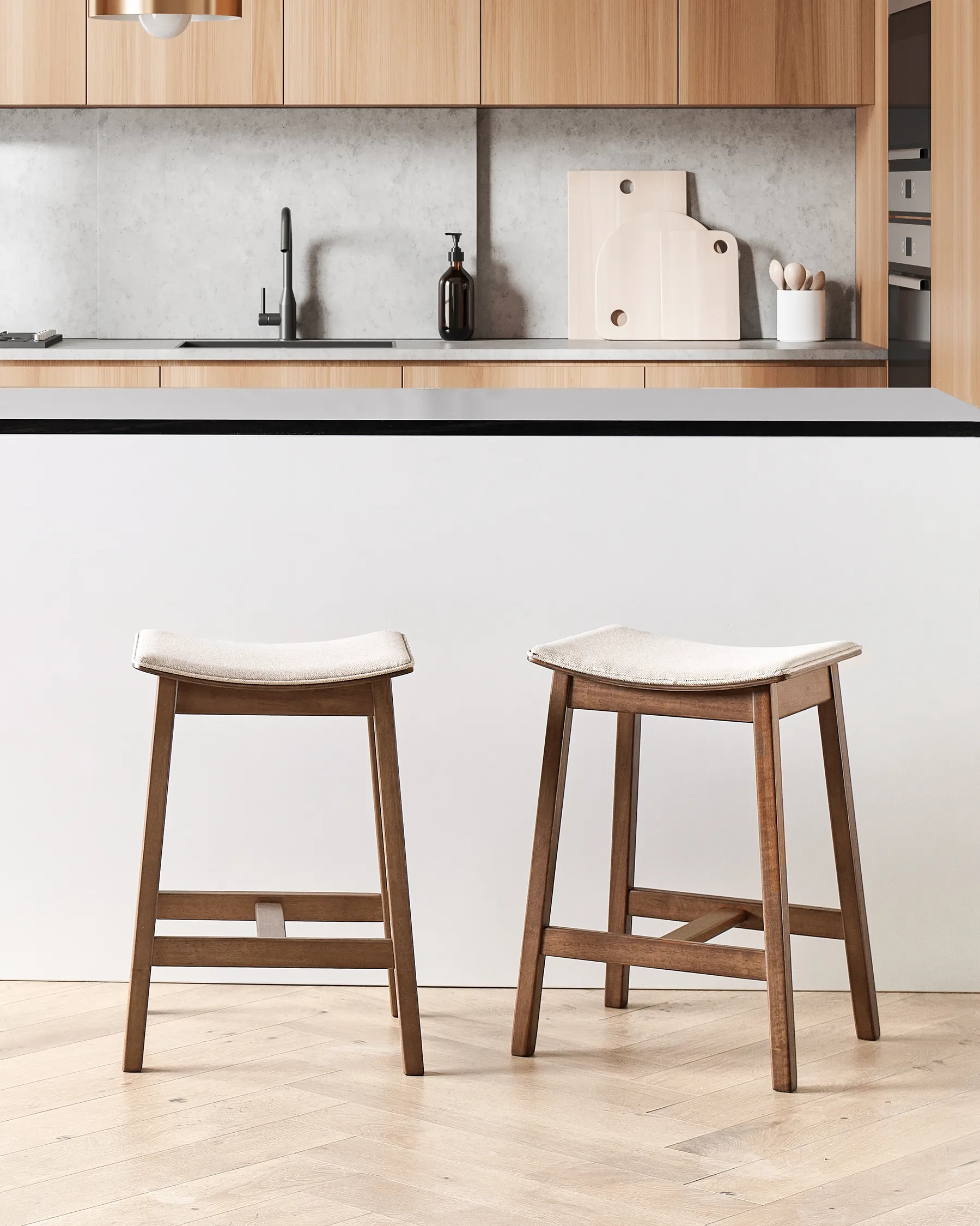 Set of 2 Bar Stools DIXON Wood Dark Brown/ Beige_949291