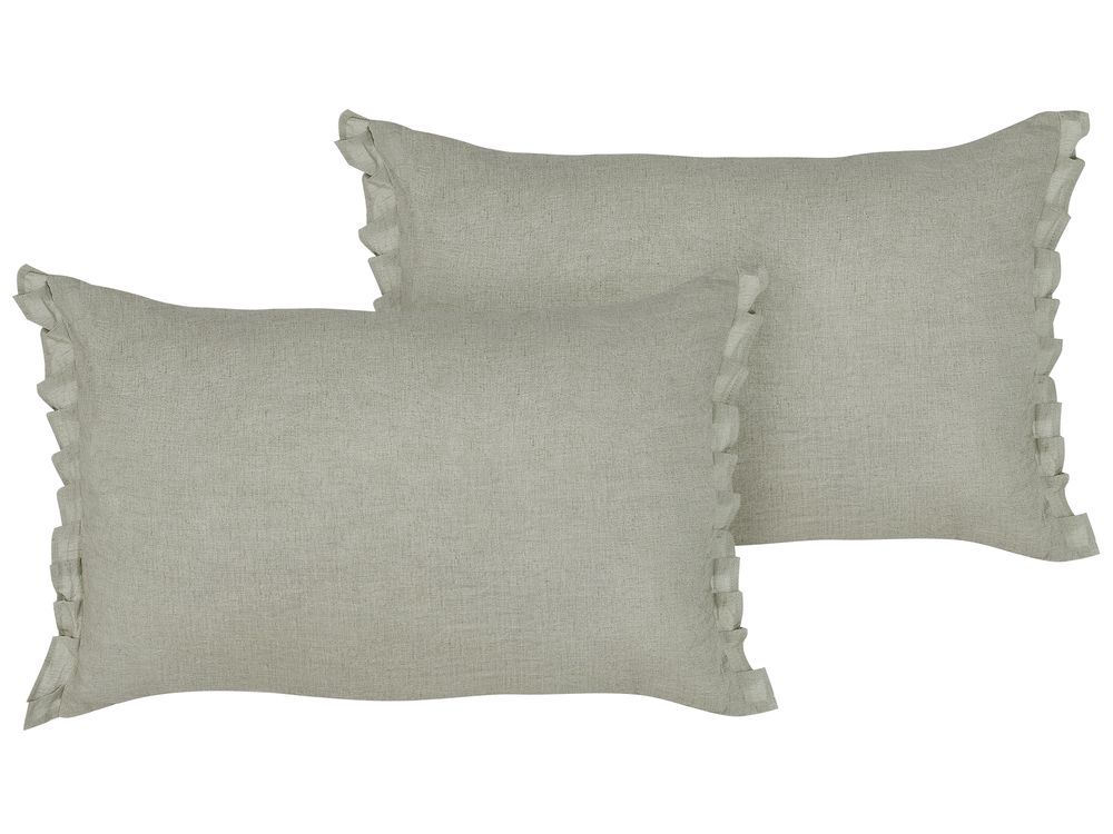 Set of 2 Decorative Cushions SASSAFRAS 30 x 45 cm Linen Light Grey Solid