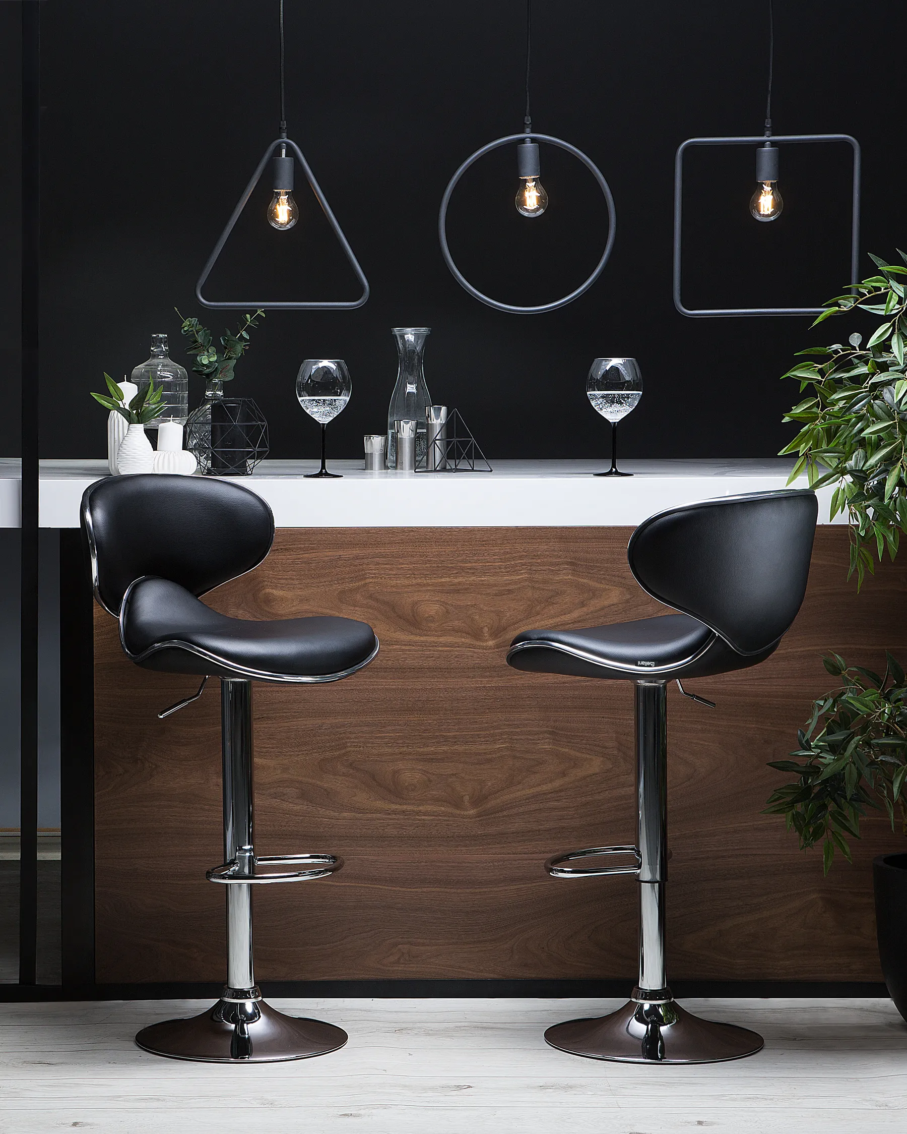 Set of 2 Bar Chairs CONWAY Swivel Faux Leather Black_743411