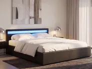 Łóżko LED z pojemnikiem ARMELLE Ekoskóra Czarny 180 x 200 cm_1133078