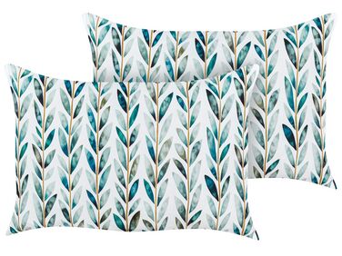 Set of 2 Outdoor Cushions Leaf Motif 40 x 60 cm White and Green LOANO