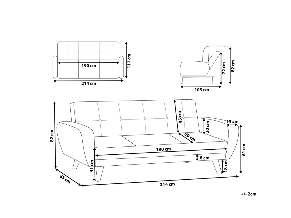 Sofa Bed 3 Seater FLORLI Fabric Black_704153
