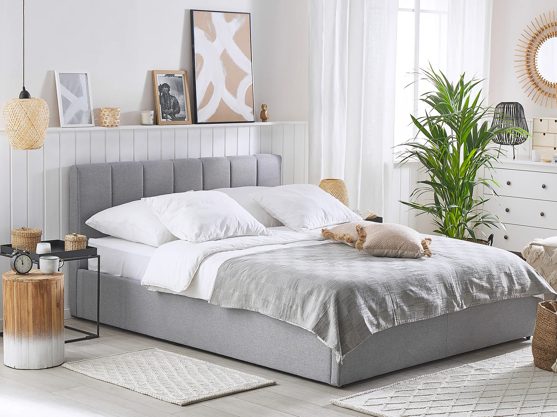 Ottoman Bed DREUX Fabric Light Grey 140 x 200 cm (EU Double)_793213