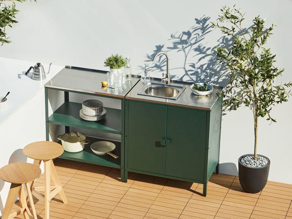 2 Piece Outdoor Kitchen Set with Sink VILAMA Green Metal