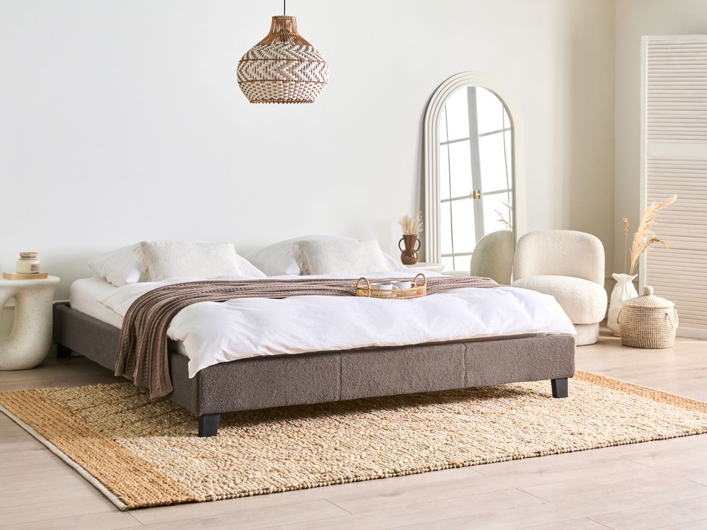 Bett ohne Kopfteil Bouclé ROANNE 180 x 200 cm Taupe