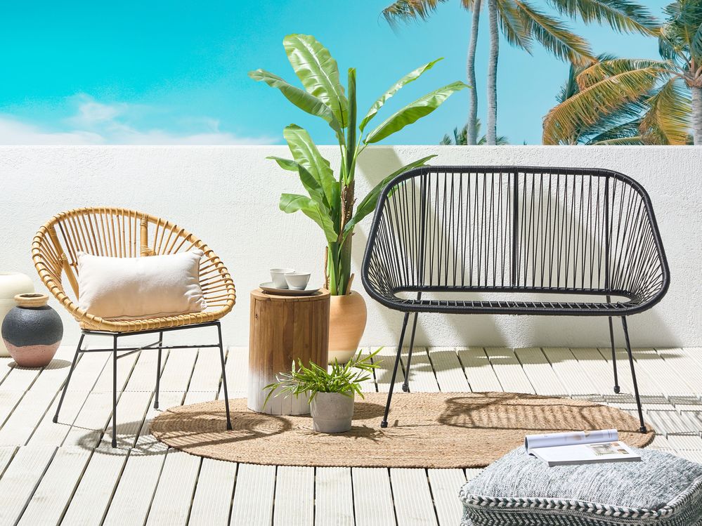 PE Rattan Garden Bench 114 cm Black ACAPULCO Beliani
