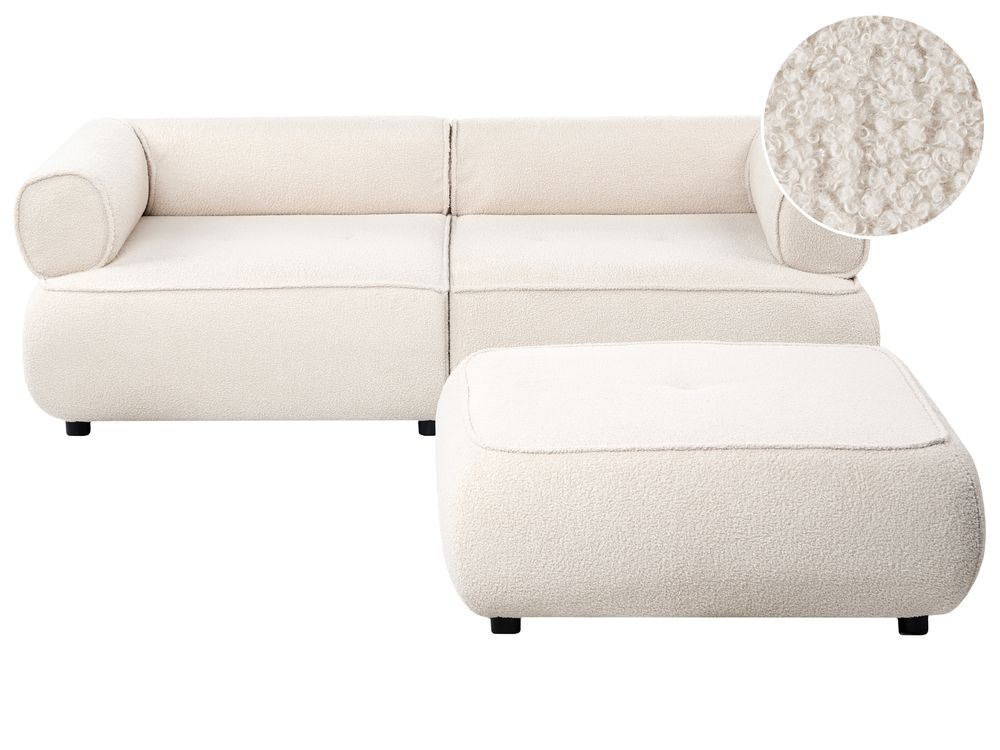 Sofa dla 3 osób SALLA z otomaną Boucle Złamana biel