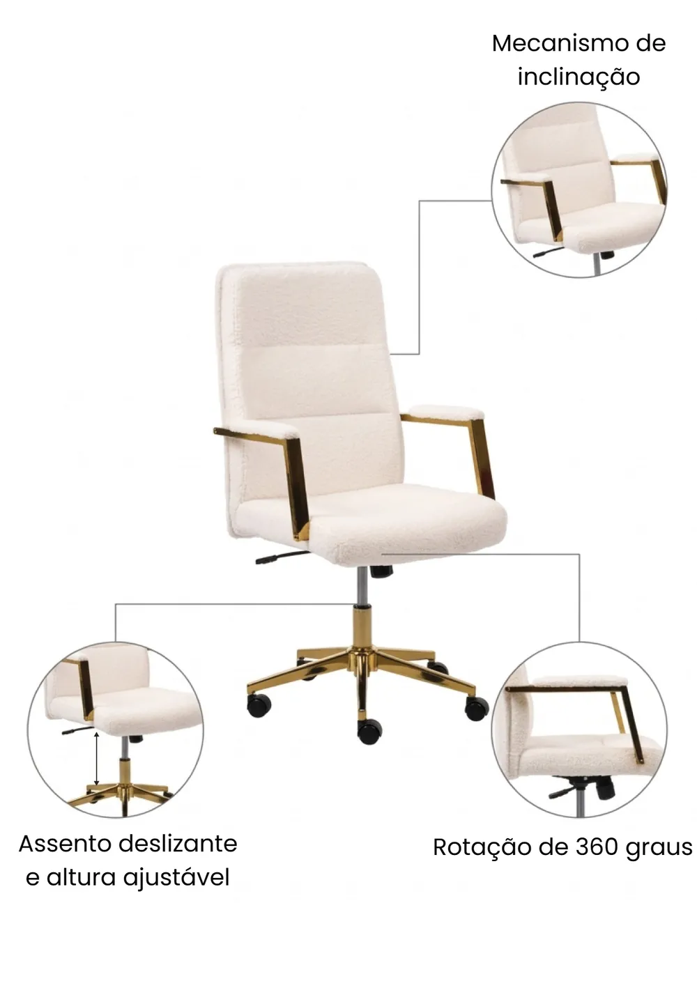 Cadeira executiva DEMURE Bouclé Branco creme_1063331
