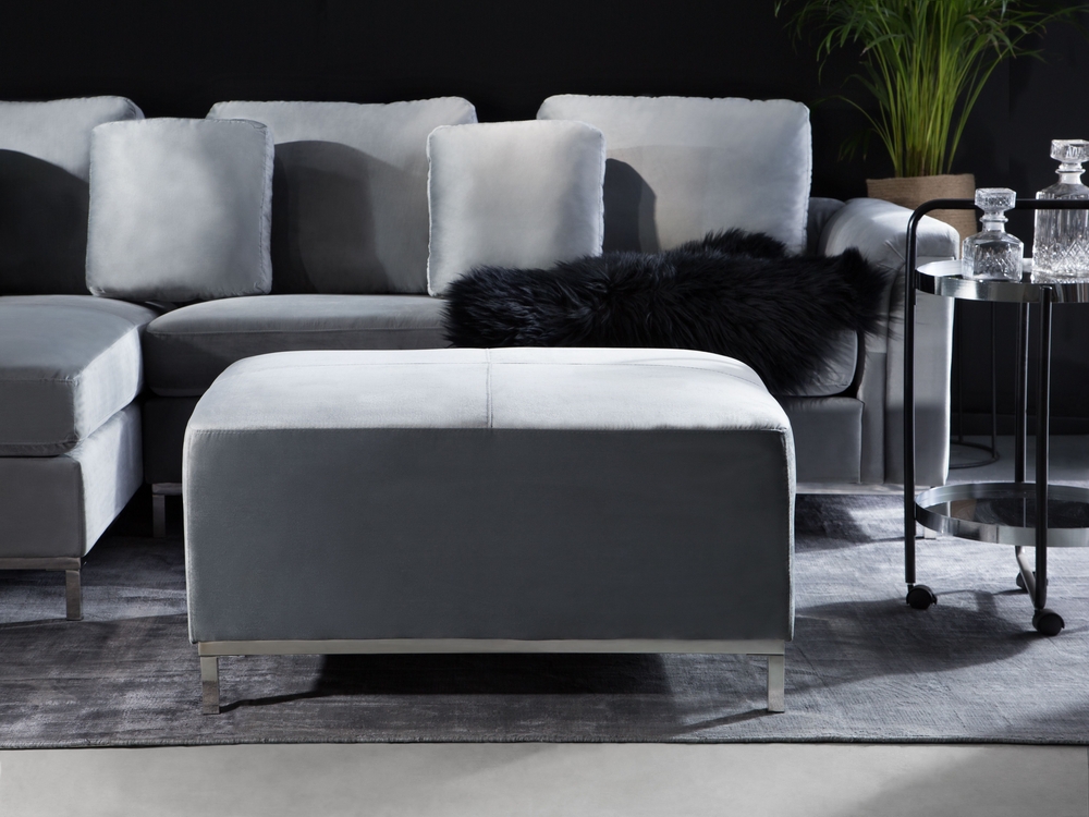 Right Hand Velvet Corner Sofa with Ottoman Light Grey OSLO Beliani