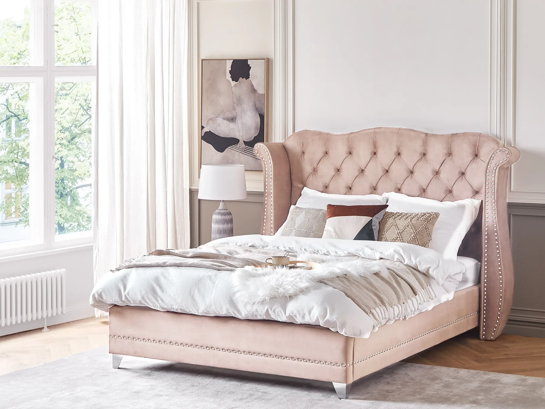 Bed Velvet AYETTE 160 x 200 cm (EU King Size) Pastel Pink_905314