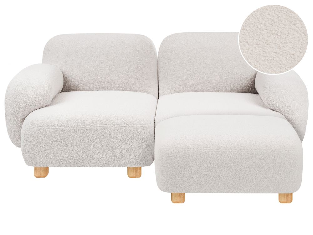 Sofa modułowa dla 2 osób AMLI z otomaną Boucle Złamana biel