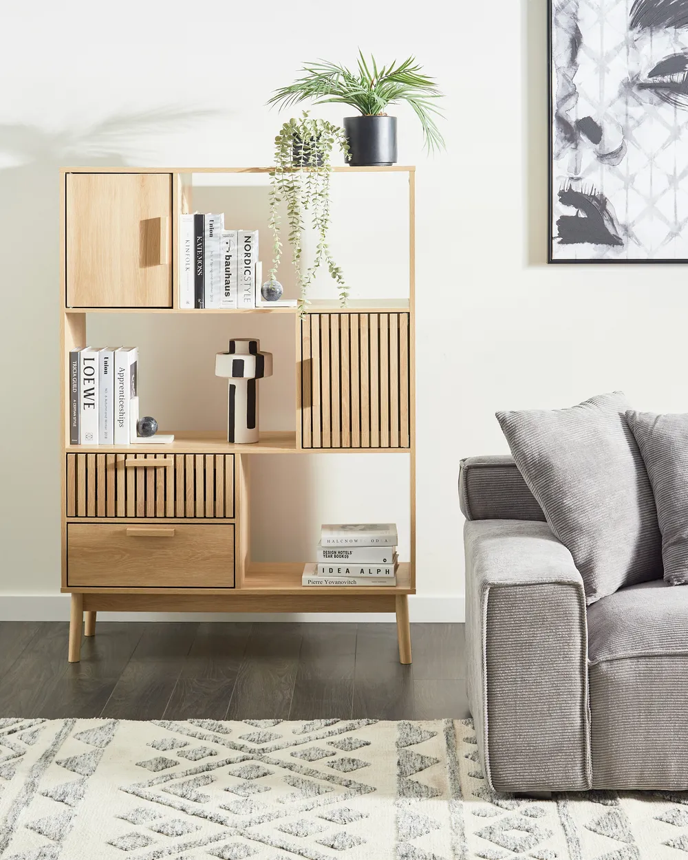 VASAGLE Boekenkast Met Niveaus, Hoge Plank, Kunststof Deuren Van