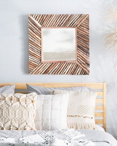 Wooden Wall Mirror 60 x 60 cm Light KANAB 