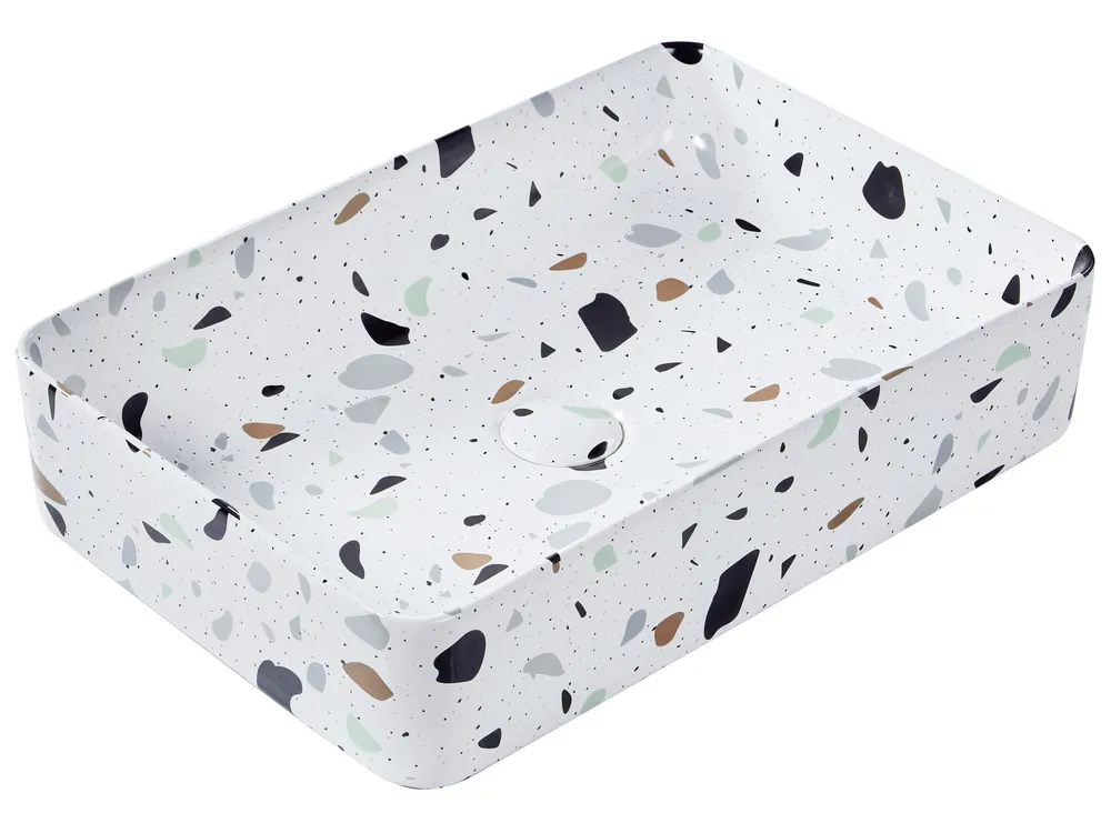 Countertop Basin NULES 610 x 350 mm Ceramic Terrazzo Effect White Terrazzo