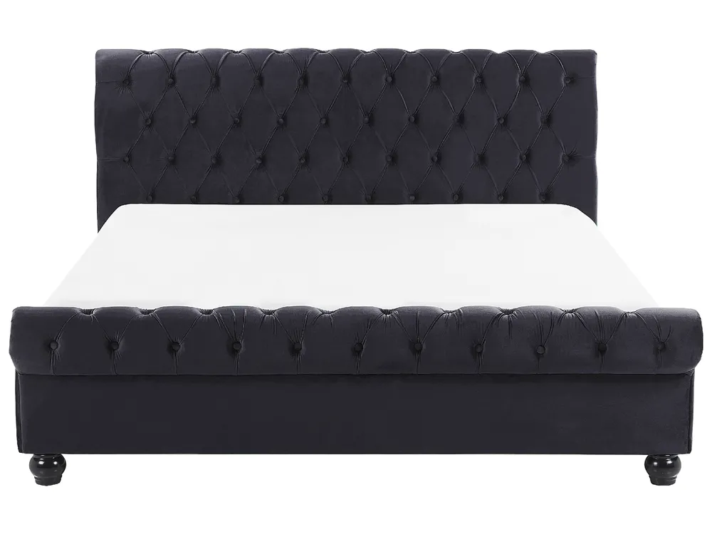Bett mit Lattenrost Samtstoff AVALLON 140 x 200 cm Schwarz_743633
