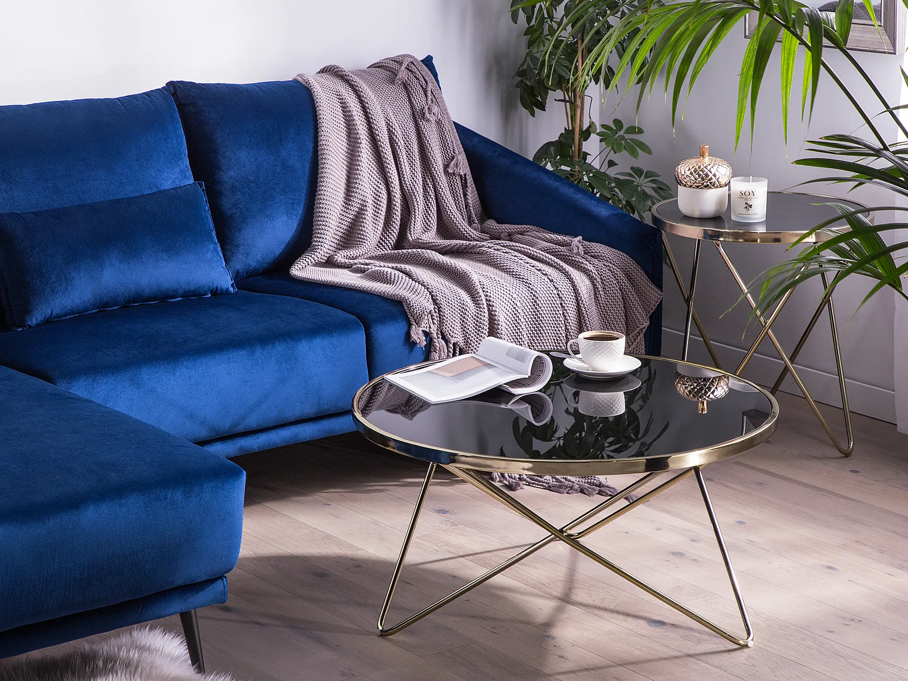 Coffee Table MERIDIAN Tempered Glass Black/ Gold_758948