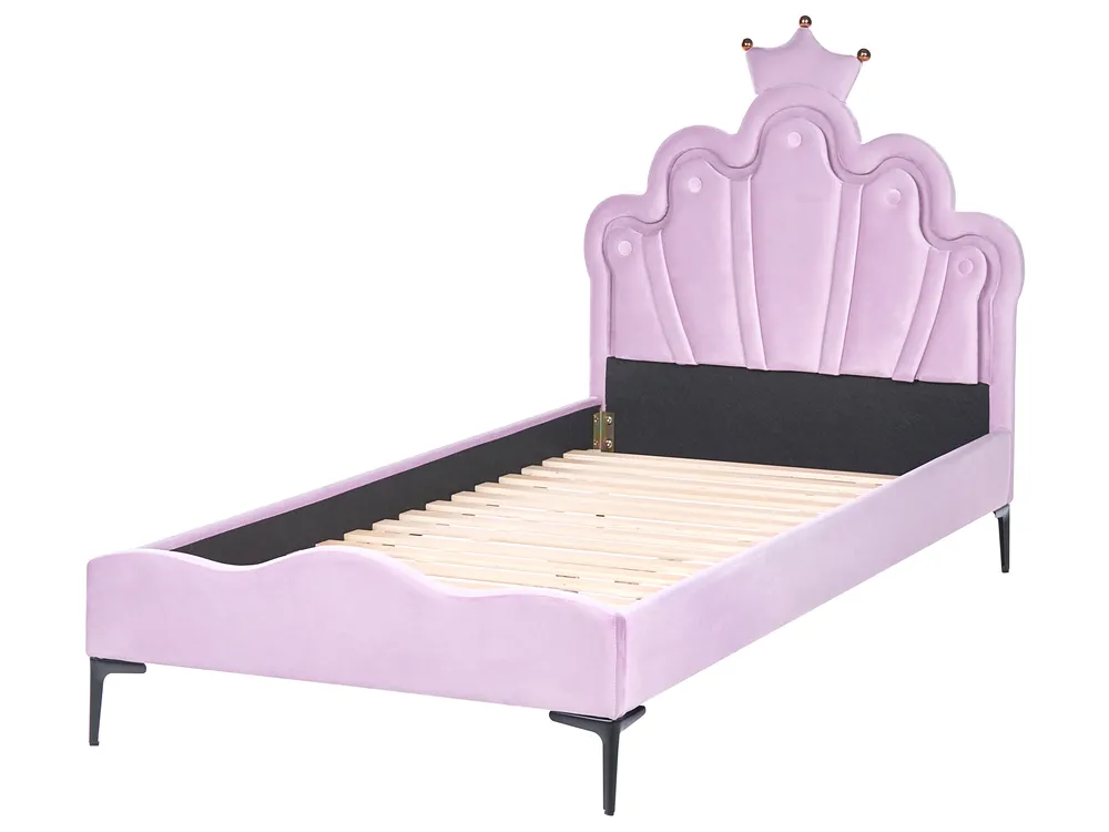 Kids Bed Crown Velvet RUBIAN 90 x 200 cm (EU Single) with LED Lights Violet_1053821