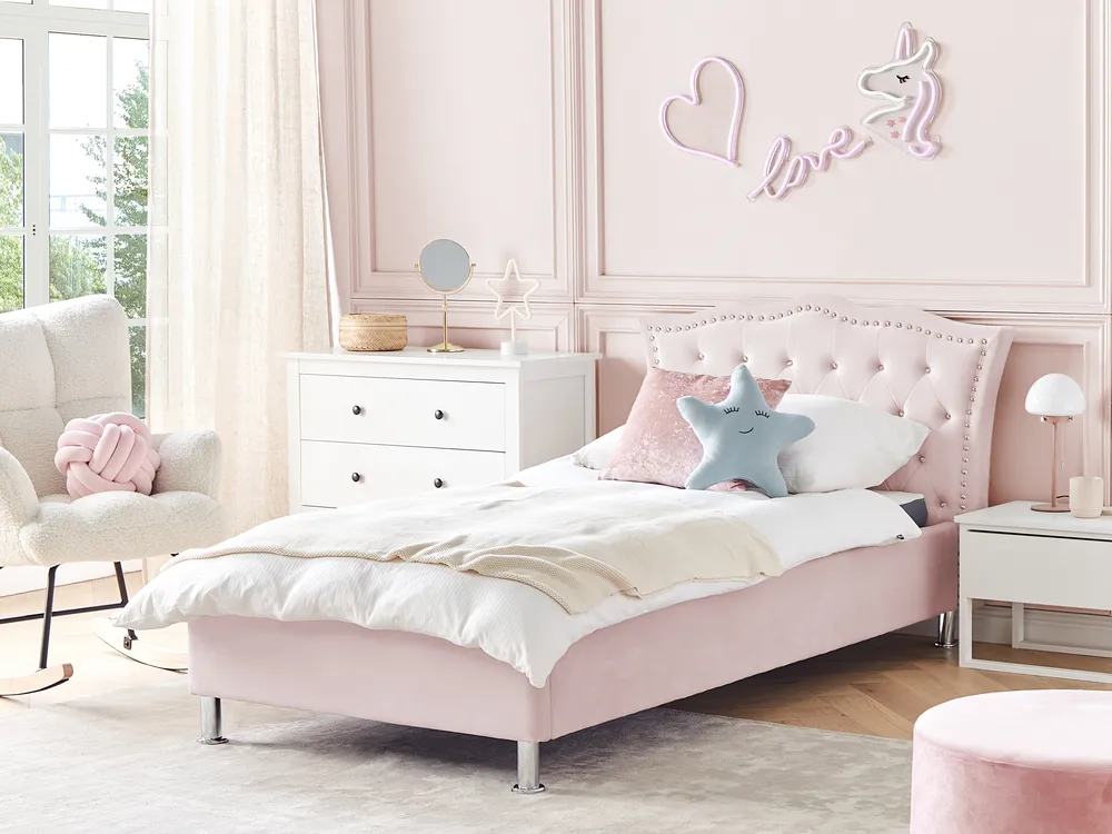 Ottoman Bed METZ Velvet Pastel Pink 90 x 200 cm (EU Single)