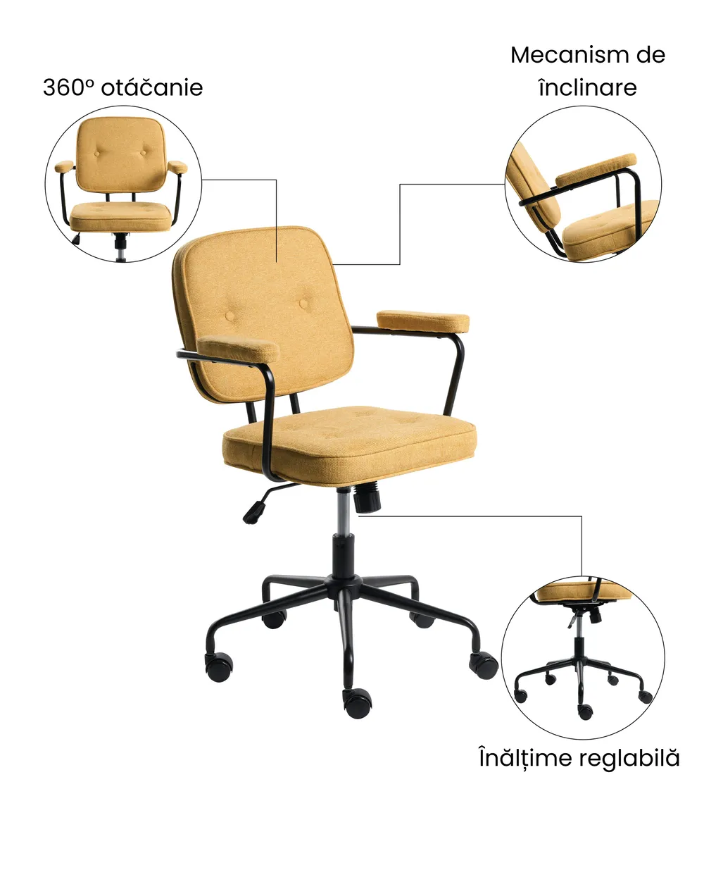 Scaun de birou PAWNEE Galben_1070562