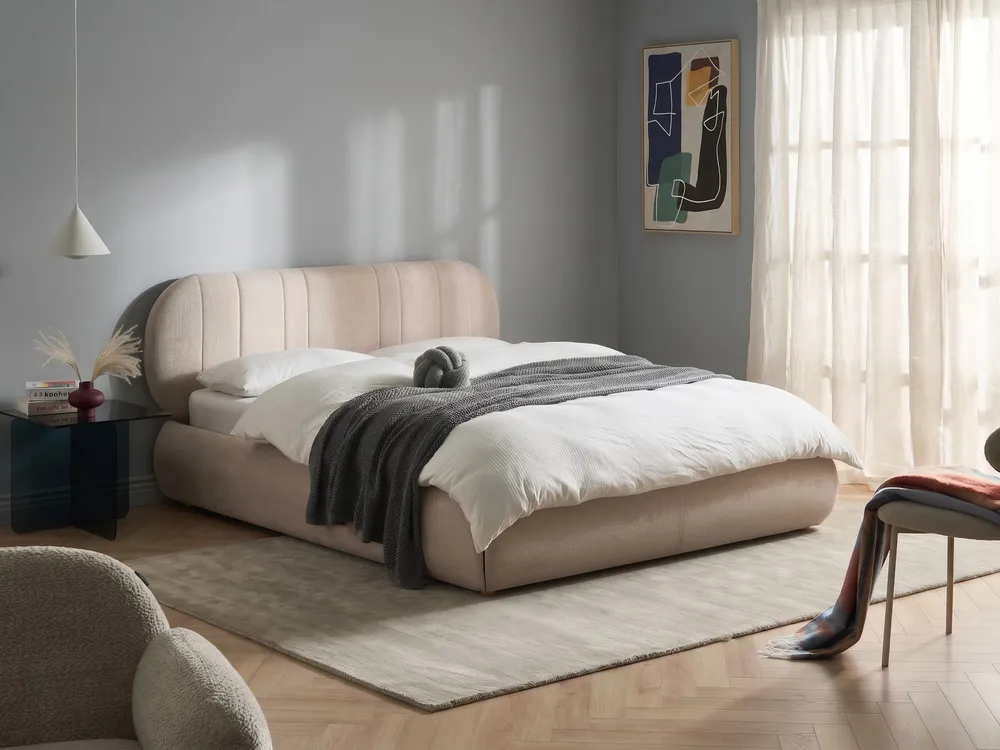 Ottoman Bed CAMPAN Fabric Light Beige 160 x 200 cm (EU King Size)