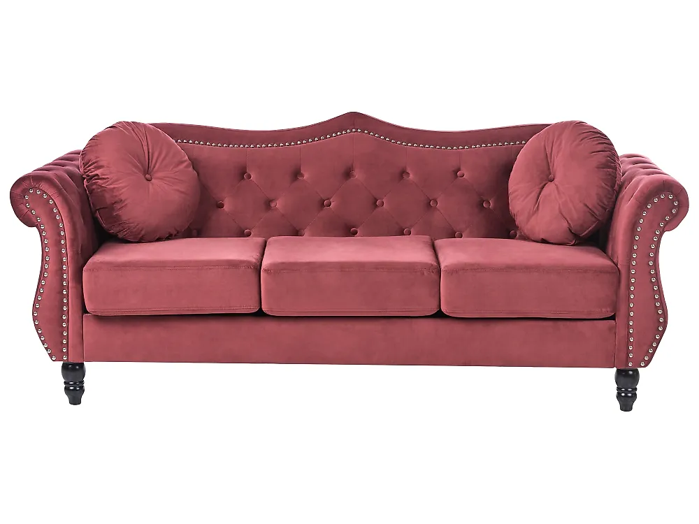 Sofa dla 3 osób SKIEN Welur Bordowy