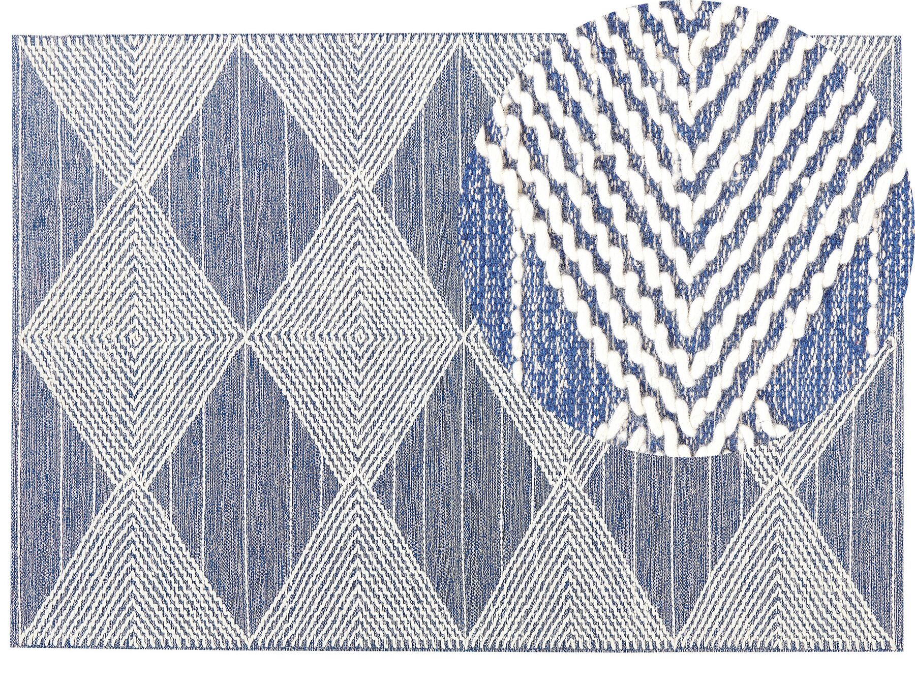 Teppich Wolle beige / blau 160 x 230 cm geometrisches Muster Kurzflor DATCA_831003
