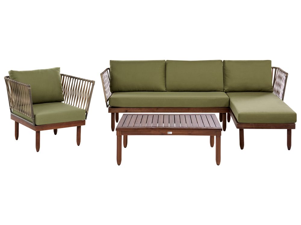 Garden Lounge Set with Table 4 Seater CREMONA Acacia Wood Dark Brown/ Green Left Hand