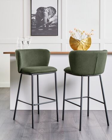 Set of 2 Fabric Bar Chairs Dark Green MINA