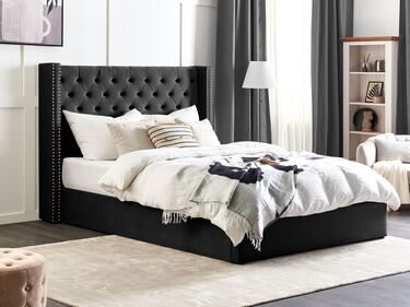 Velvet EU Super King Size Ottoman Bed Black LUBBON